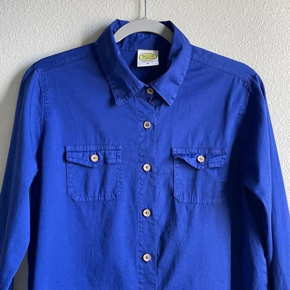 4/$25 Drawstrings of Malibu Long Sleeve Blue Cotton Shirt Travel Wear‎ Women S